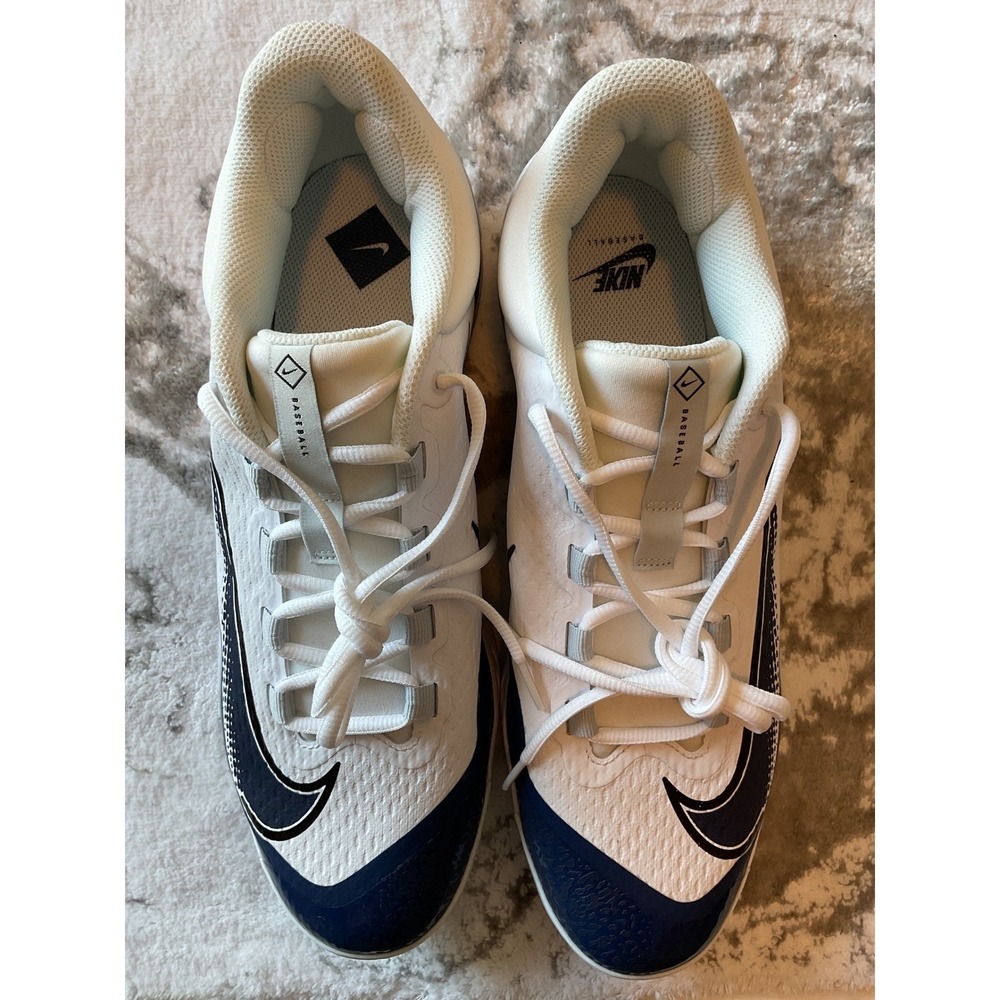 Nike Baseball Cleats‎ White Navy Blue Swoosh Size 14